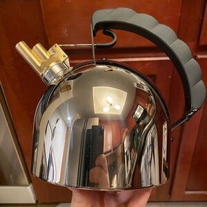 Alessi Water 9091 Sapper Flutes Stainless Steel Tea Kettle with Black Handle